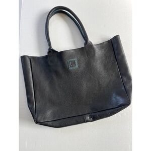 Black Deertan Cowhide Leather Tote Bag Teal‎ Trim Classic Minimalist Purse